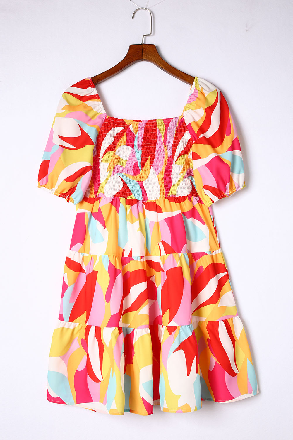 Mini-Babydoll Smocked Babydoll with Multicolored Geometric Print
