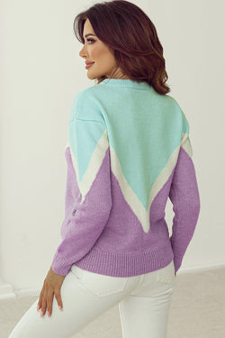 Green shoulder shoulder sweater in ribbed knitting color block with rafters