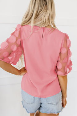 Mid-length sleeve blouse with dusty pink contrasts with contrasting pink