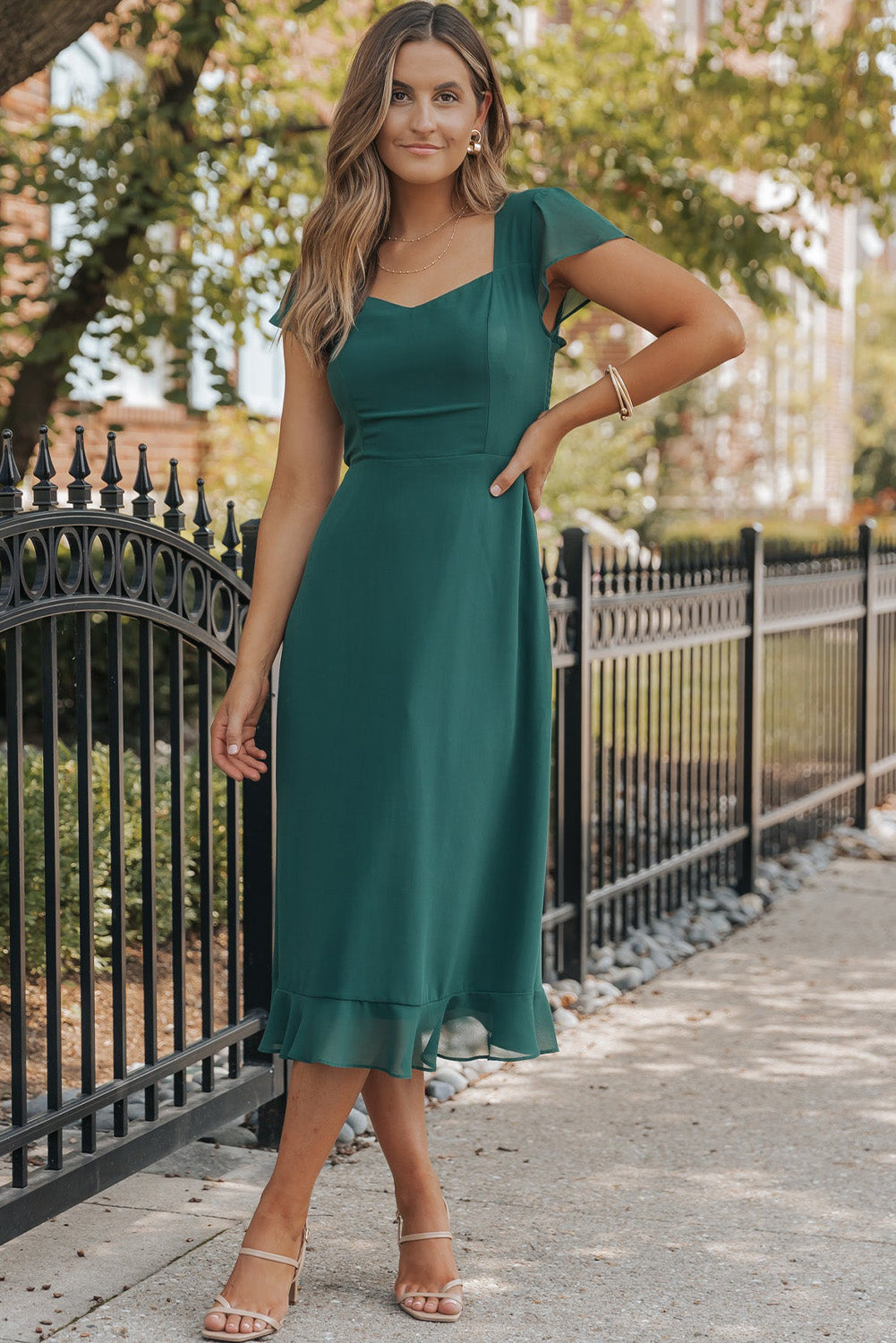 Green de mer Cherred Open Dos Sweetheart Cou Robe MIDI RUBLE