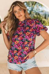 Chemisier multicolore à imprimé floral, col rond, manches bouffantes-A WOMAN WE LOVE