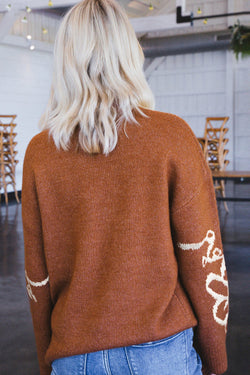 Chestnut floral print ribbed knit sweater