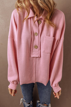 Haut Henley with pink chopped knit collar with chest pocket