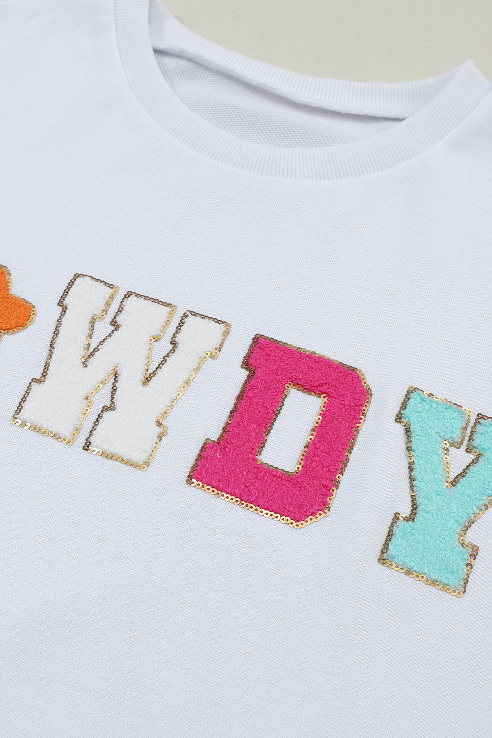 Weiß Howdy Glitter Chenille Patch Grafik Casual Sweatshirt