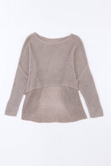 Loose gray sweater with dolman sleeves, top and bottom