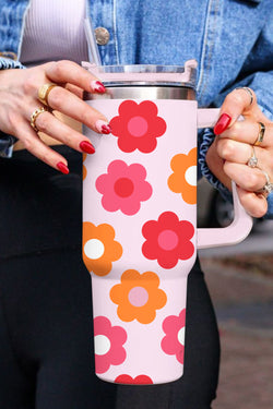 Tasse à vide en acier inoxydable à poignée avec impression de fleurs multicolores 40oz