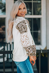 Leopard print beige puff sleeve top