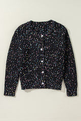 Cardigan pull à confettis multicolores à décor de strass noir-A WOMAN WE LOVE