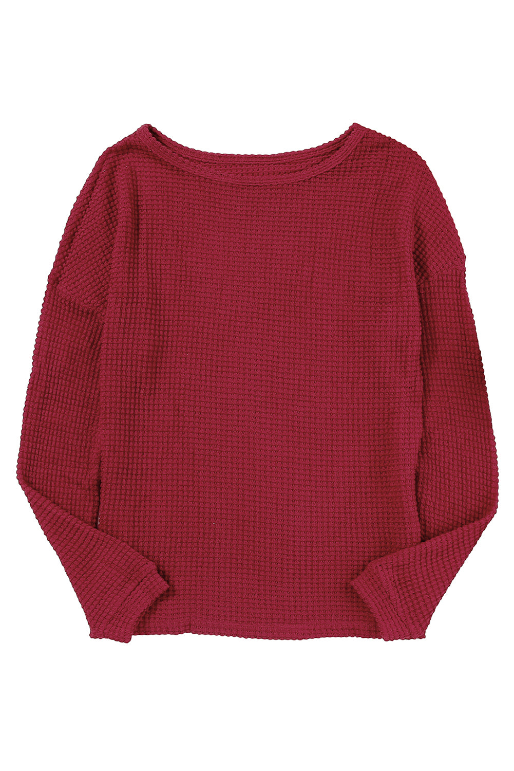 Fiery Red Waffle Knit Drop Show Sleeve Long Top