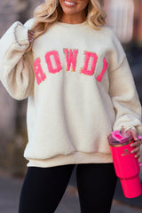 Sudadera sherpa howdy beige en parches