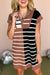 Black striped sweater dress and colored blocks, zipped collar, short sleeves