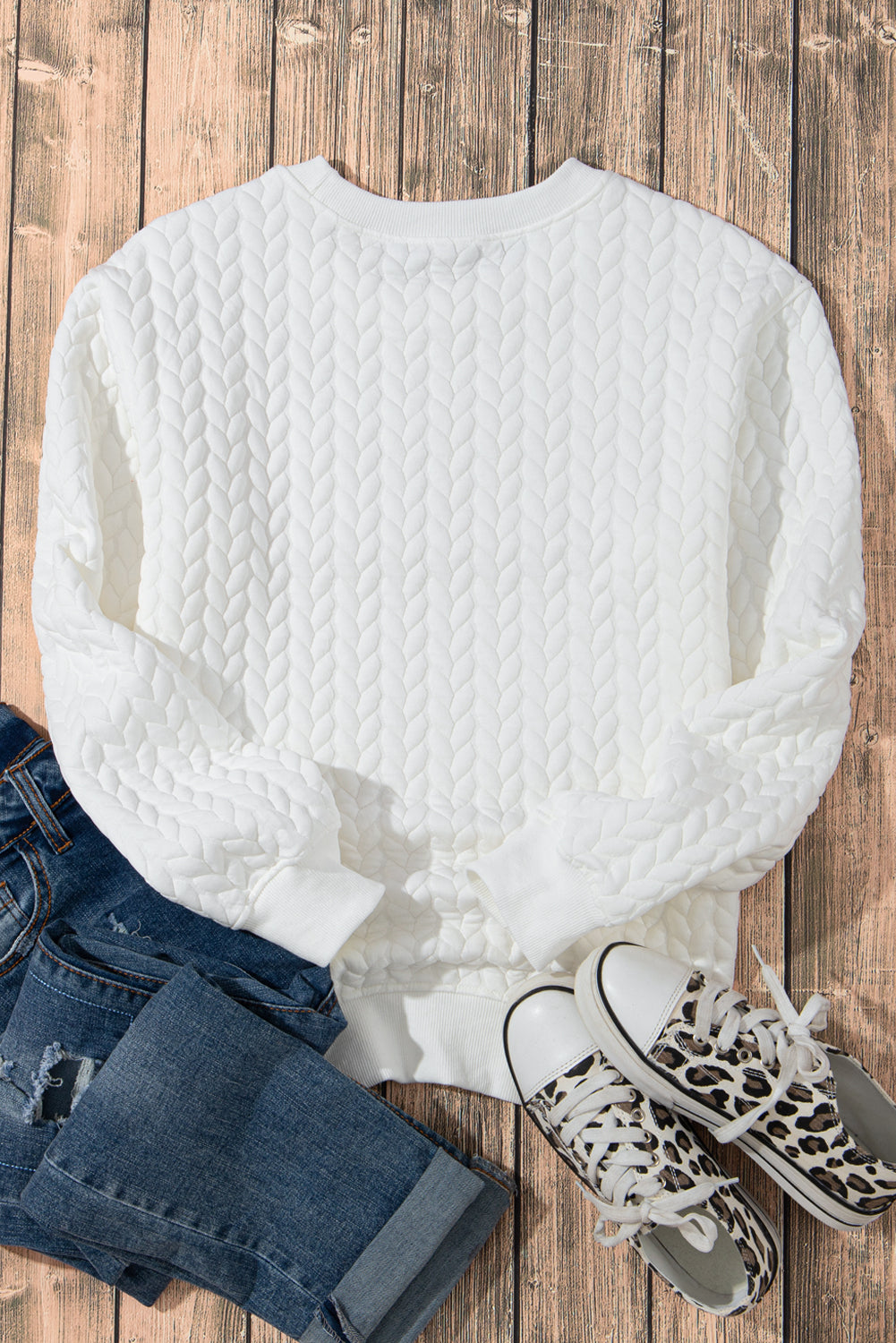 Sudadera de cable de cable de chenilla xoxo white xoxo