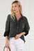 Crumpled textured black shirt with chest and mineral washed -out pockets