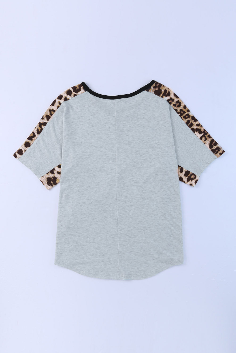 Graues Leopard-Spleißen o-Neck Kurzarm T-Shirt