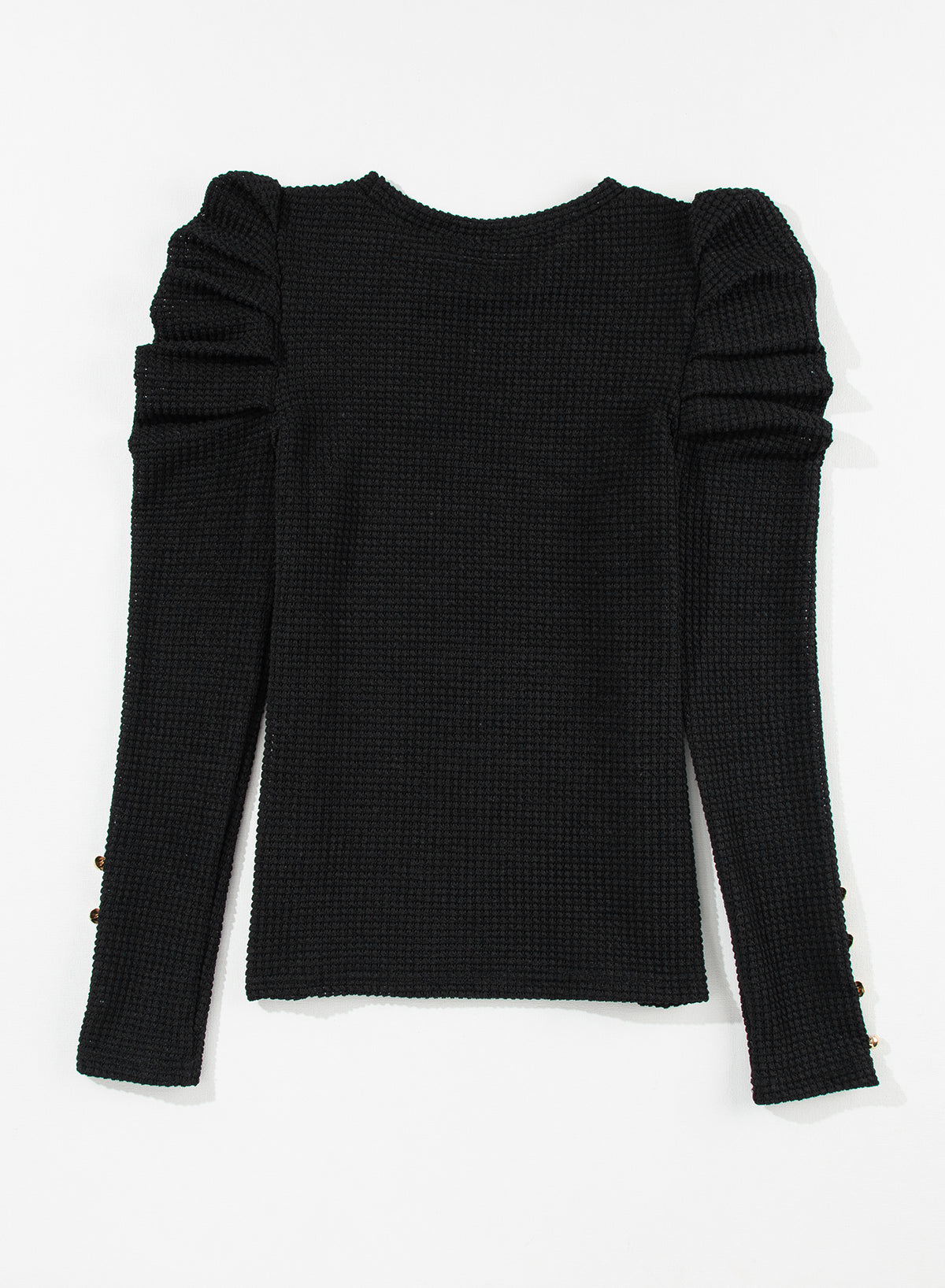 Black Solid Color Textured Bottoned Gigot manga Top