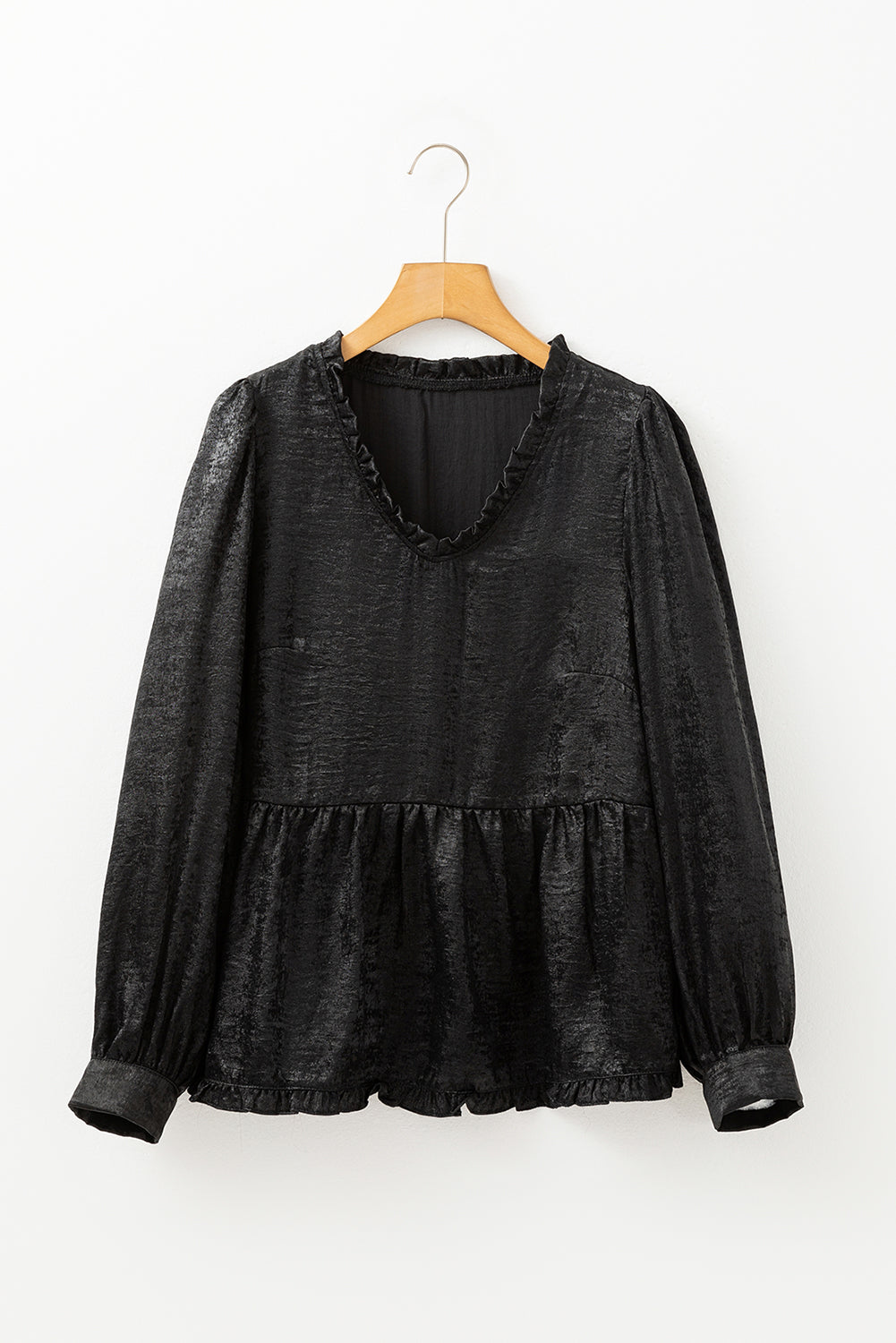 Chemisier babydoll noire métallisée à volants  *-A WOMAN WE LOVE