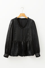 Chemisier babydoll noire métallisée à volants  *-A WOMAN WE LOVE