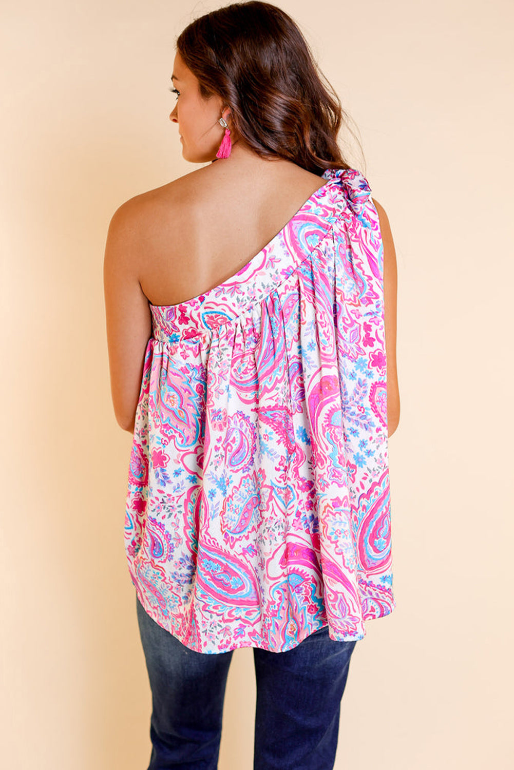 Multicolour geknotet eine Schulter Paisley Print Tank Top