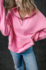 Bonbon high neck zip-up sweatshirt with kangaroo pocket