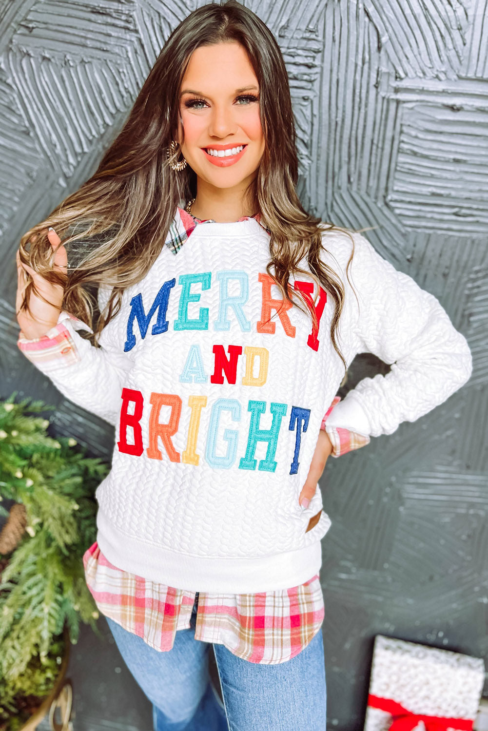 Sweat-shirt blanc en tricot torsadé Merry And Bright