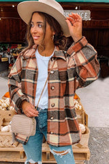 Orange Plaid Button Down Shirt Jacket