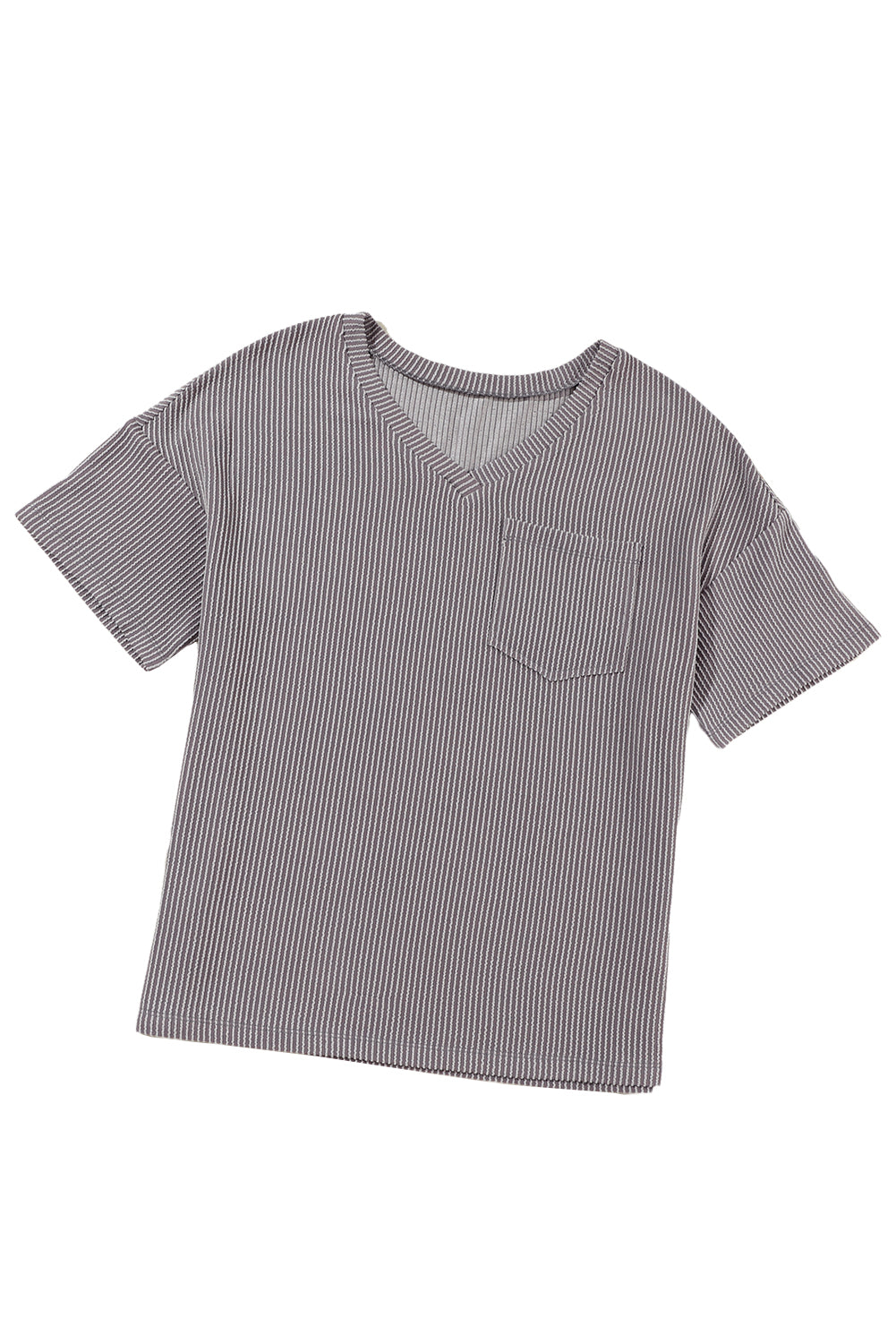 Camiseta suelta de bolsillo de bolsillo de pecho con cuello con cuello gris claro