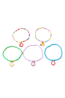 Juego de pulseras de perlas con colgante de flores ligeras de 5 piezas de color azul claro