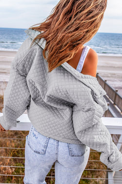 Grey quilted zipped short jacket with pockets