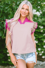 Blouse rose à col en V et manches volantées *-A WOMAN WE LOVE