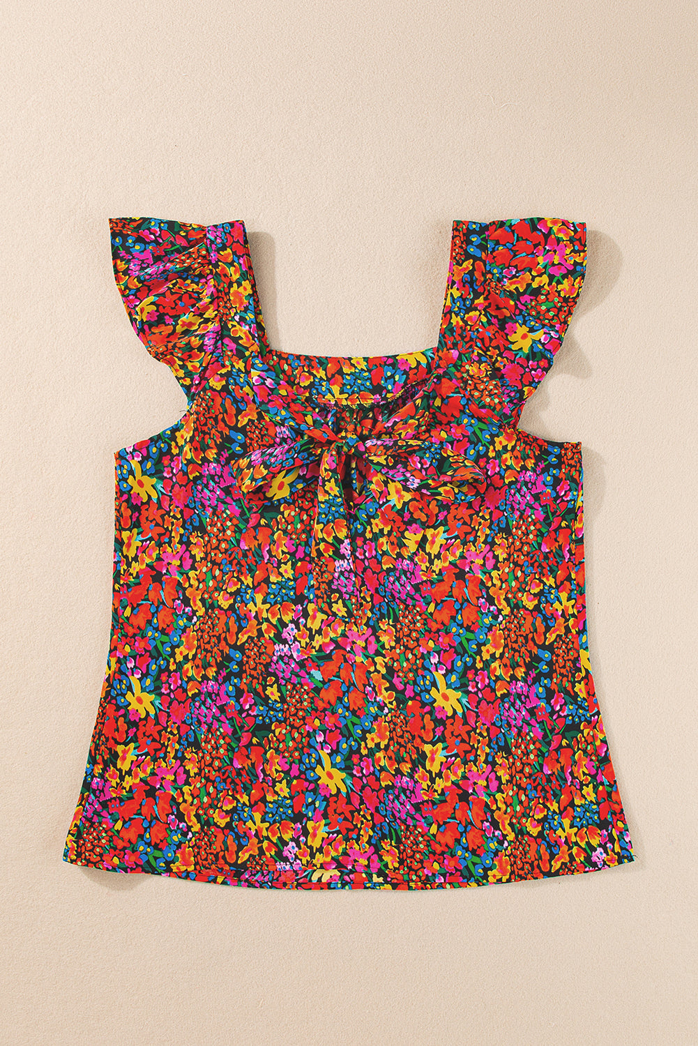 Blusa nodo a tappo a tappo a stampa floreale multicolore