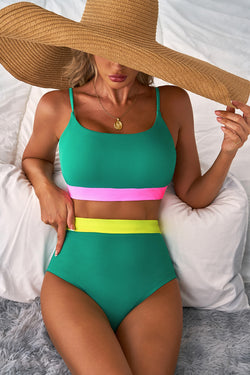 Bikini taille haute en patchwork color block *