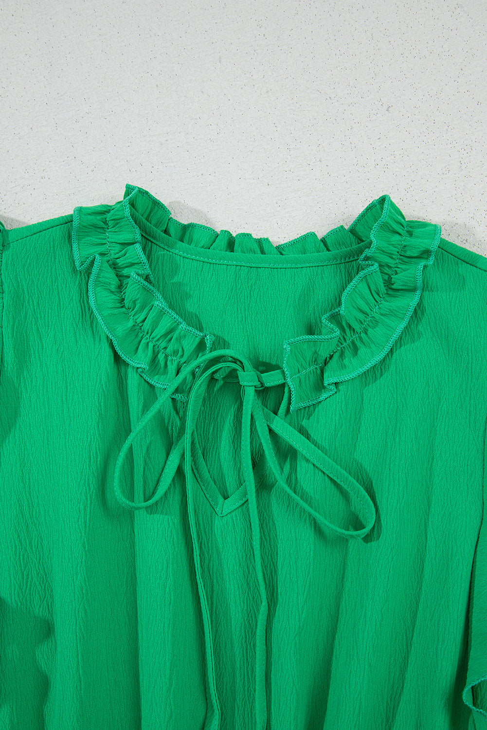 Bright green v-neck slit dress with elastic ruffle waist