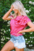 Bright Pink Corded Flower Embroidery Short Sleeve Knitwear Top-A WOMAN WE LOVE