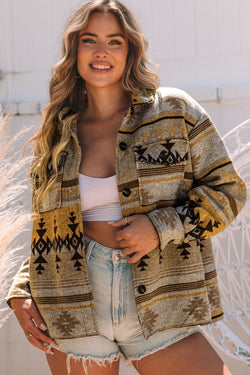 Brown Aztec Western Print Jacket