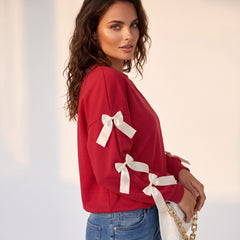 Sweat-shirt rouge vif à col rond et manches tombées