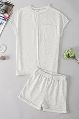 Ensemble t-shirt et short kaki color block avec poche poitrine et coutures apparentes-A WOMAN WE LOVE