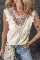 Débardeur en dentelle guipure au crochet au dos avec trou de serrure abricot-A WOMAN WE LOVE