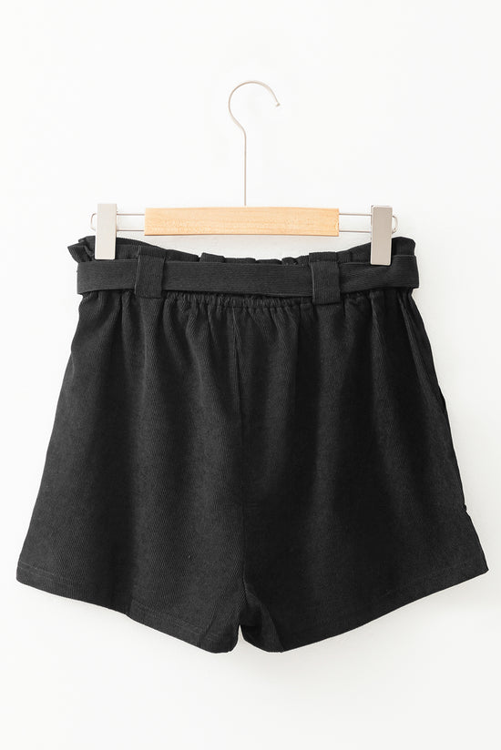 Short en tricot de coton mélangé noir à poches