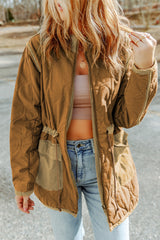 Quilted tightening cord jacket and brown stitching