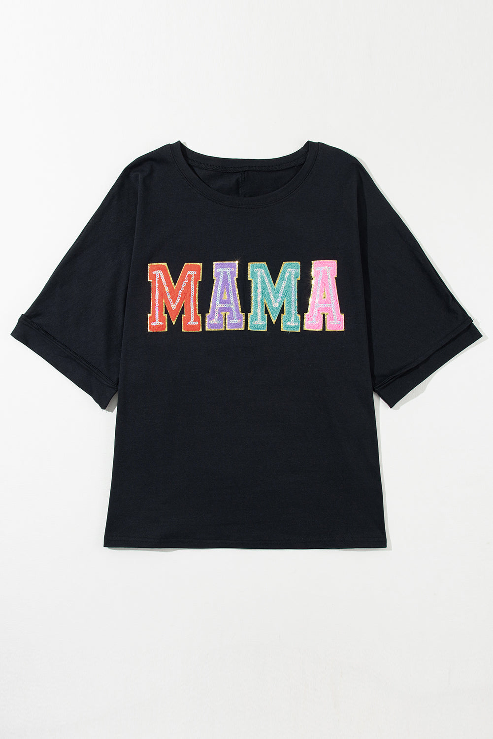 Camiseta de colon roja negra y parches de mamá cet