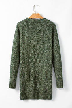 Large knitted knitting sweater dress green tortop with drooping shoulder shoulders