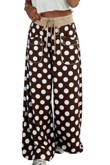 Pantalon large à pois, cordon et poches à détails boutonnés