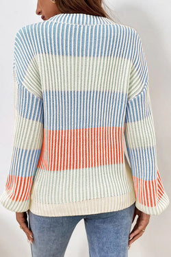 Pull multicolore à manches bulles en tricot texturé color block *