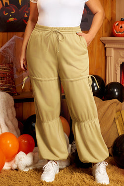 Pantalon taille haute à bande ajustée avec cordon de serrage beige