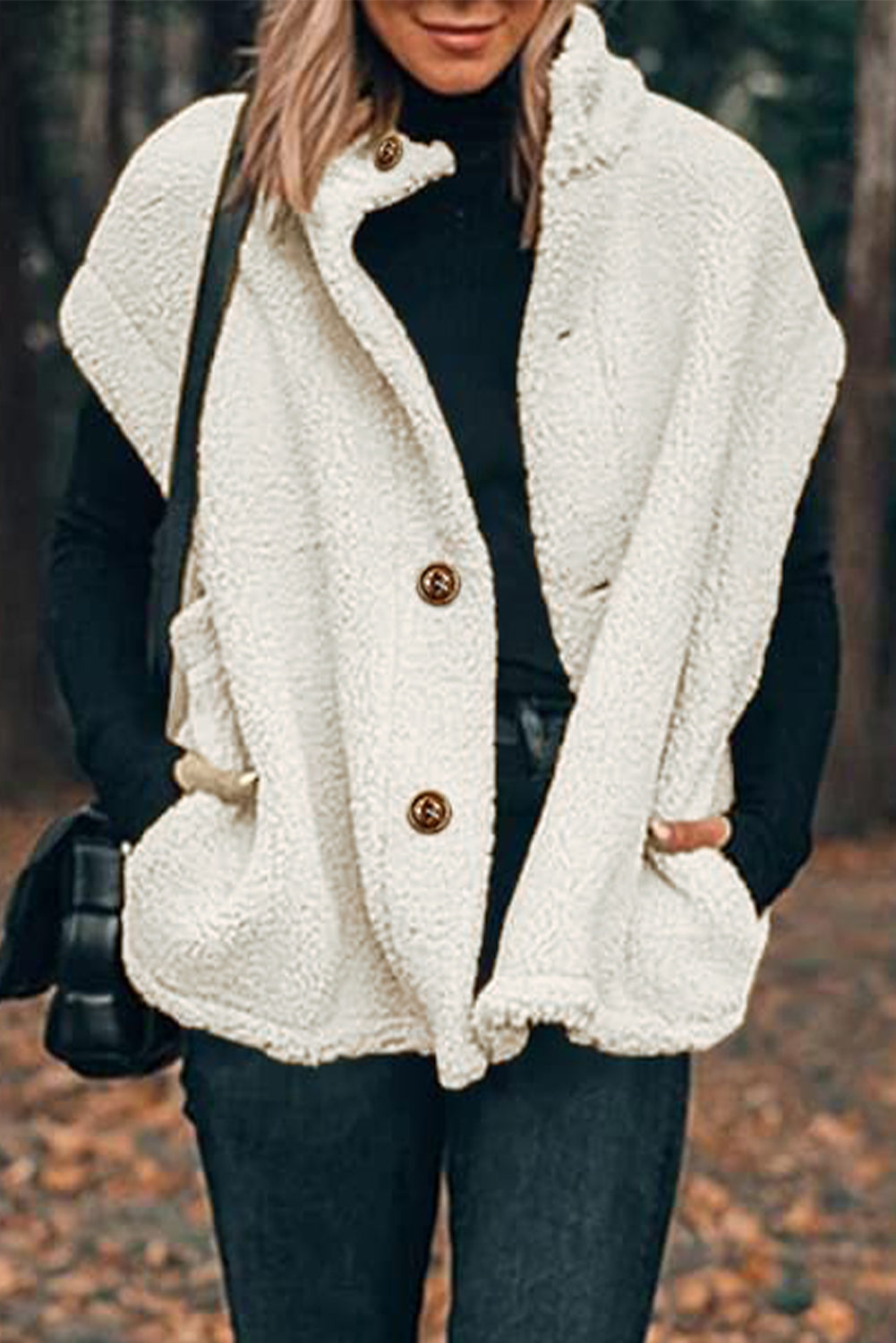 Veste à col montant en sherpa beige