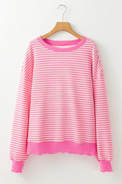 Pink Striped Drop Shoulder Long Sleeve Top