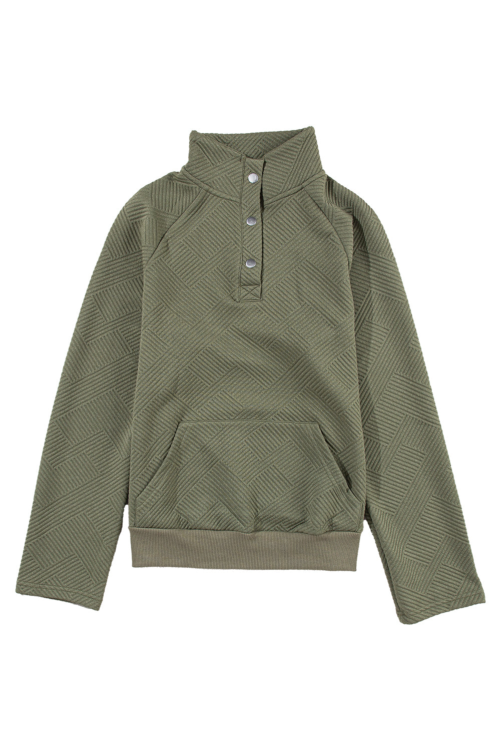 Laurel Green Textured Knit Buttoned Kangaroo Pocket Sweatshirt