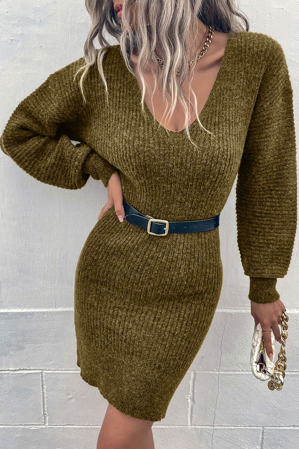 Robe de pull Green V Neck Body