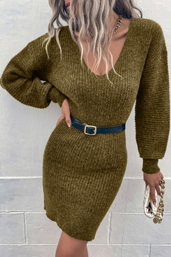 Green tightly -colored sweater dress