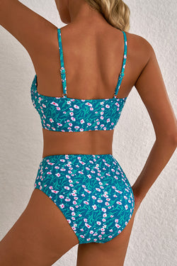 Ensemble de bikini mignon smocké à imprimé floral bleu-A WOMAN WE LOVE